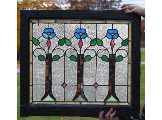 Antique Stained Glass In Painted Frame (CTF20)