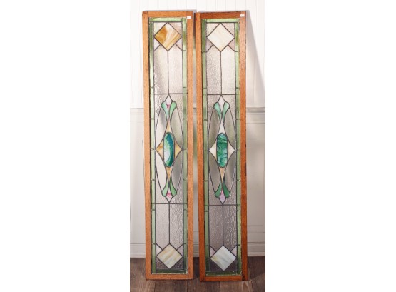 Pr. Vintage Leaded And Stained Glass Transom Windows (CTF20)
