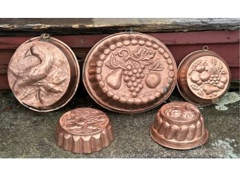 Five Vintage Copper Molds (CTF10)