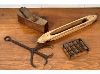 Four Antique Iron And Wood Country Items (CTF10)