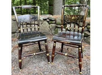 Pair Of 19th C. Stencil Decorated Side Chairs (CTF20)