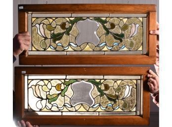 Two Vintage Hanging Stained And Leaded Glass Windows (CTF20)