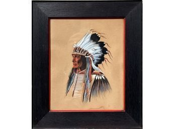 Gouache On Paper, Native American Chief (CTF10)