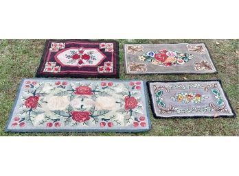 Four Small Floral Hooked Rugs (CTF10)