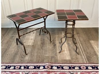Two Vintage Tile Top Iron Base Stands (CTF20)