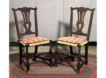 Two Antique Carved Queen Anne Style Side Chairs (CTF20)