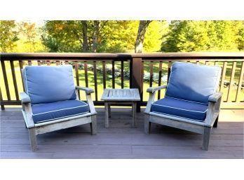 Good Pair Of Royal Teak Patio Chairs And Side Table (CTF40)