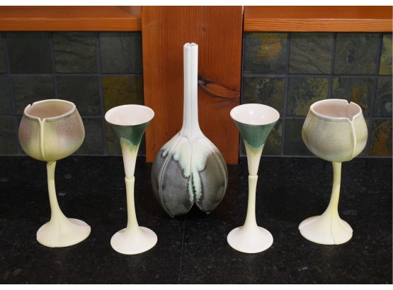 Alan And Brenda Newman Porcelain Goblets And Vase, 5 Pcs (CTF20)