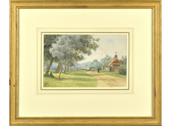 Antique Alice Georgette Barrington, Watercolor, Country Road With Figures, 1893 (cTF30)