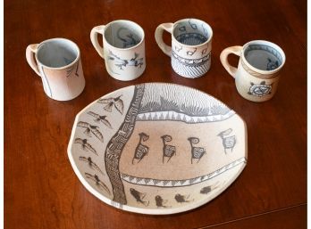 Signed Southwestern Style Pottery Bowl And Mugs (CTF10)