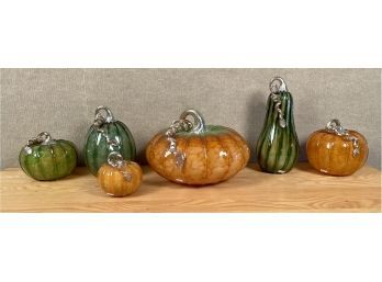 Six Art Glass Pumpkins And Gourds (CTF10)