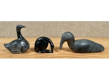 Three Signed Inuit Carved Soapstone Birds (CTF10)