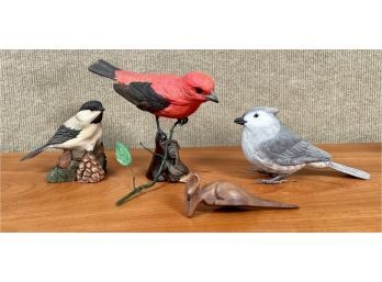 Three Artisan Carved Birds And Mouse Figure (CTF20)