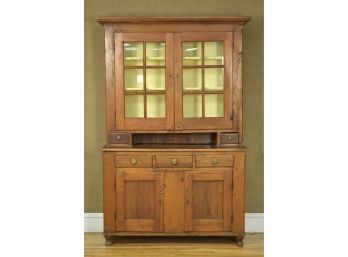 19th C. Two Part Pine Set-Back Cupboard (CTF40)