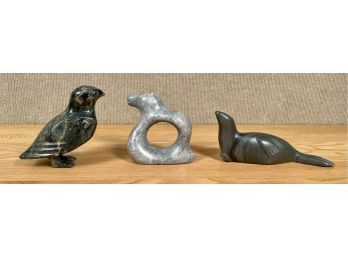 Three Signed Inuit Carved Soapstone Figurines (CTF10)