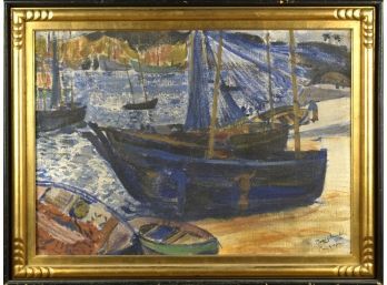 Antique Signed Oil On Canvas, Ships (CTF20)