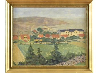 Early 20th C. Signed Oil, Village By Sea (CTF20)