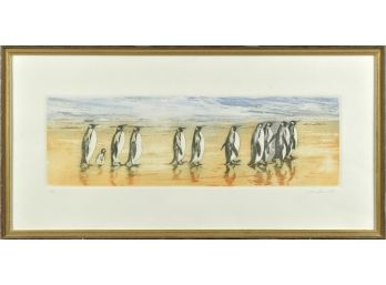 Joan Purcell Colored Ink Engraving, Penguins (CTF10)