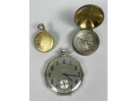 Hamilton Pocket Watch, French Compass, And Key Fob (CTF10)