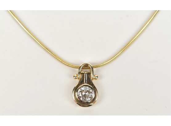 14K Gold Diamond 'Stirrup' Pendant & Chain (CTF10)