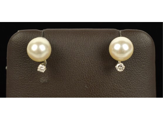 14K Pearl & Diamond Earrings (cTF10)