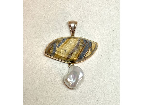 Gold, Pearl And Tiger Eye Pendant  (CTF10)