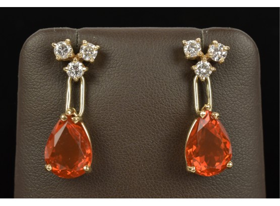 14K Mexican Fire Opal & Diamond Earrings (CTF10)