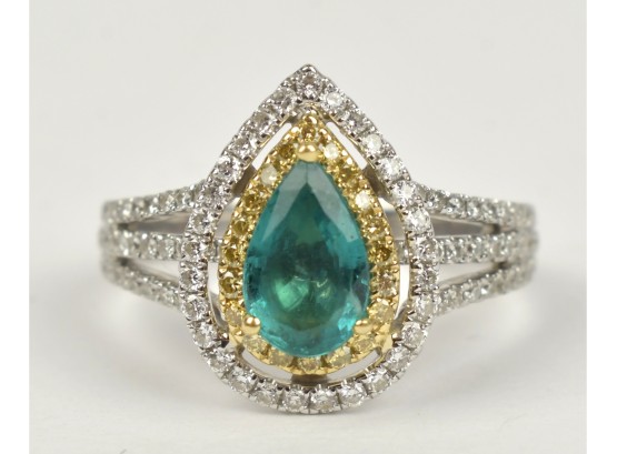 18K White Gold Double Halo Diamond & Emerald Ring (CTF10)
