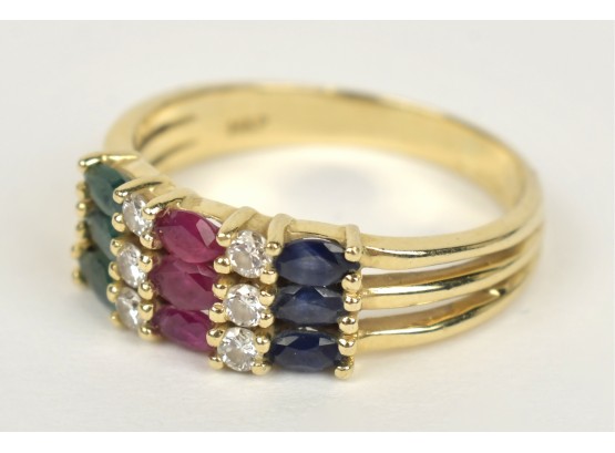 14K Yellow Gold Ruby, Sapphire & Emerald Ring (CTF)