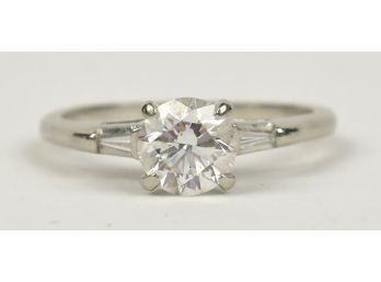 18K White Gold Diamond Engagement Ring W/ Baguettes (CTF10)