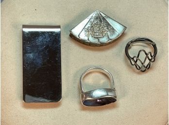 Sterling Silver  Money Clip, Rings And Pill Box (CTF 10)