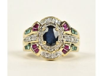 14K Sapphire, Diamond, Ruby And Emerald Ring (CTF10)