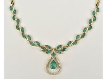 EFFY 14K Gold Emerald & Diamond Necklace (CTF10)