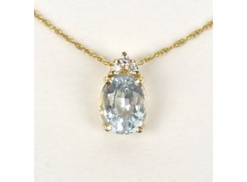 14k Gold Light Blue Topaz And Diamond Necklace (CTF10)