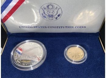 United States Constitution Coins, Silver Dollar And Gold Five Dollar (CTF10)