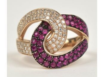 EFFY 14K Rose Gold Ruby & Diamond Interlocking Ring (CTF10)