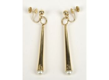 14k Gold And Pearl Drop Earrings (CTF10)