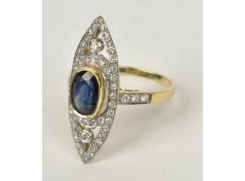 18K Gold Navette Shaped Sapphire And Diamond Ring (CTF10)