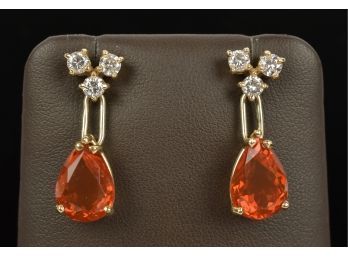 14K Mexican Fire Opal & Diamond Earrings (CTF10)