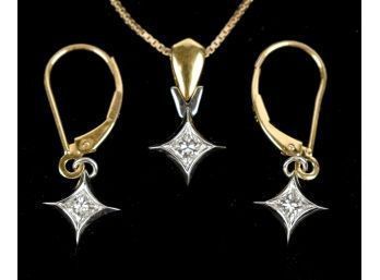 14k Gold And Diamond Necklace And Earrings(CTF10)