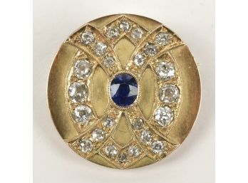 Antique 14K Sapphire & Old Mine Cut Diamonds Pin/pendant (CTF10)