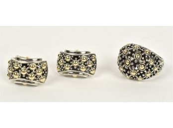 John Hardy Jaisalmer Collection 18k & Silver Ring & Earrings (CTF10)