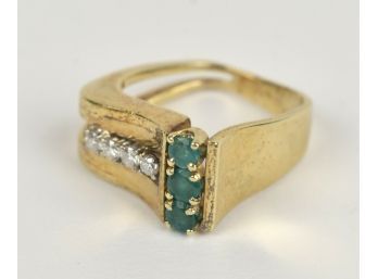 Modernist 14k Gold Diamond And Emerald Ring (CTF10)