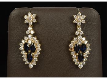 18K Gold Diamond & Sapphire Earrings (CTF10)