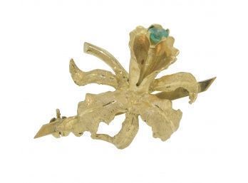 18k Gold And Emerald Flower Pin (CTF10)