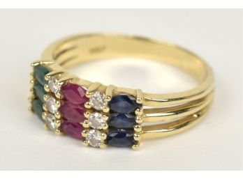 14K Yellow Gold Ruby, Sapphire & Emerald Ring (CTF)