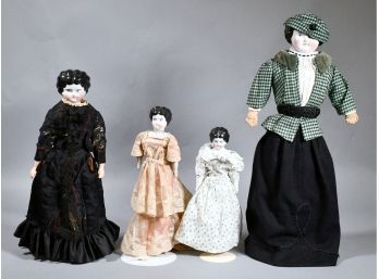Four Fully Dressed Antique China Head Dolls With Stands (CTF10)