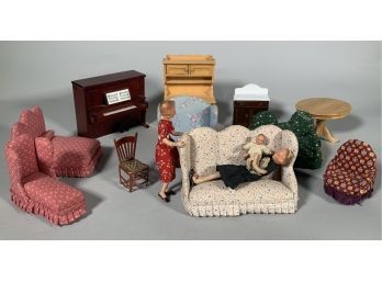 Dollhouse Furniture And Two Dolls & Baby (CTF10)