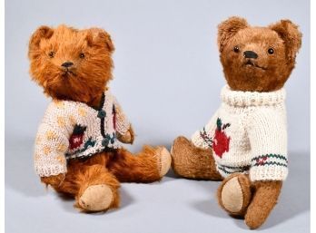 Two Vintage Mohair Bears In Sweaters (CTF10)