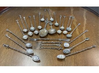 Ornate European Silver Long Handled Spoons And Forks, 26pcs. (CTF10)